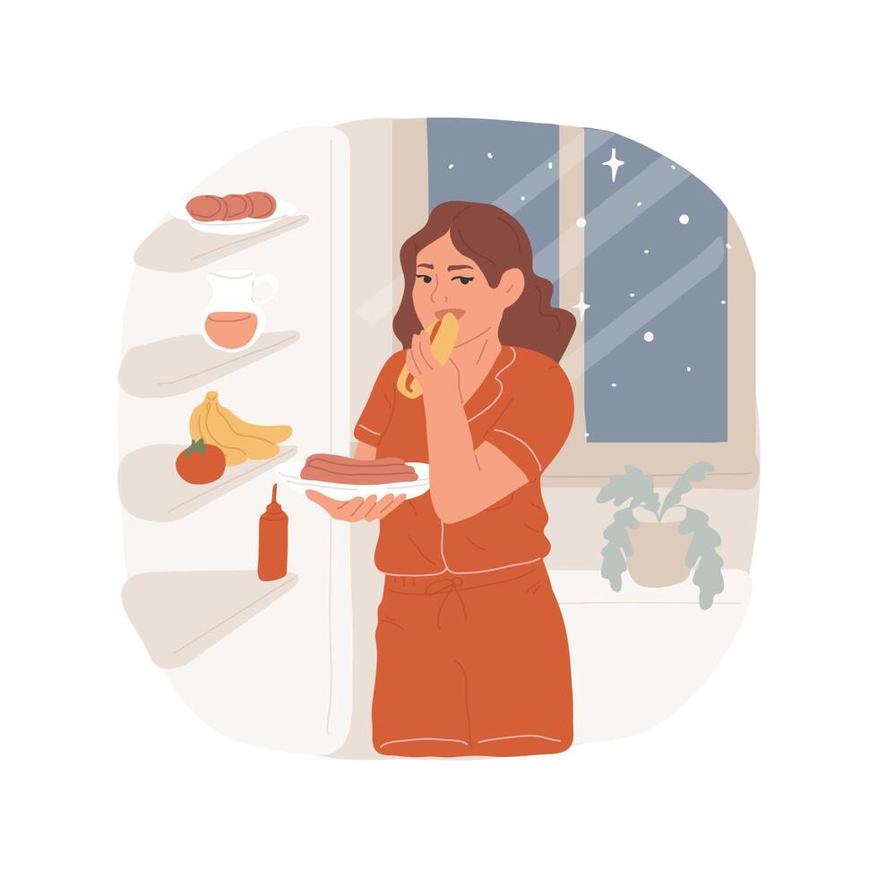 Snacking at night isolated cartoon illustration. vector