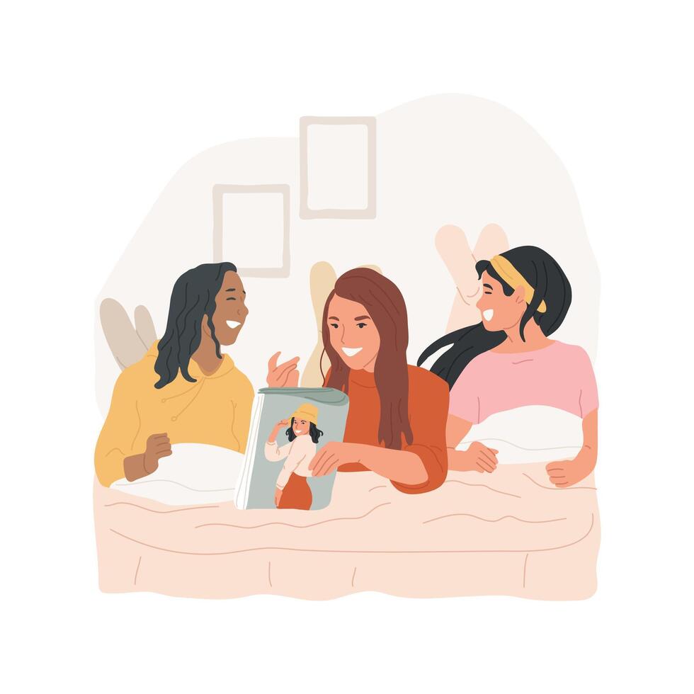 Reading fashion magazines isolated cartoon illustration. vector