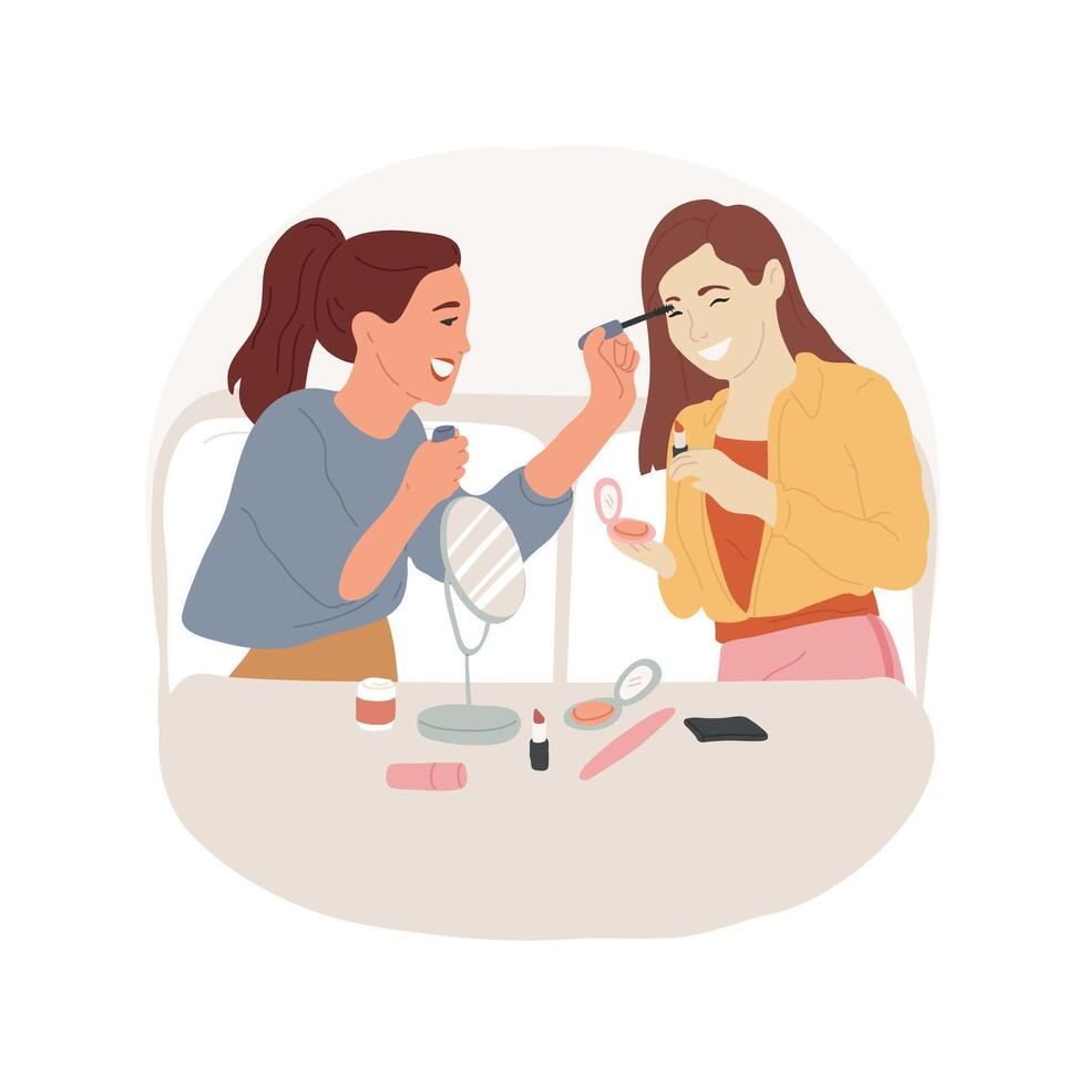 Doing makeup isolated cartoon illustration. vector