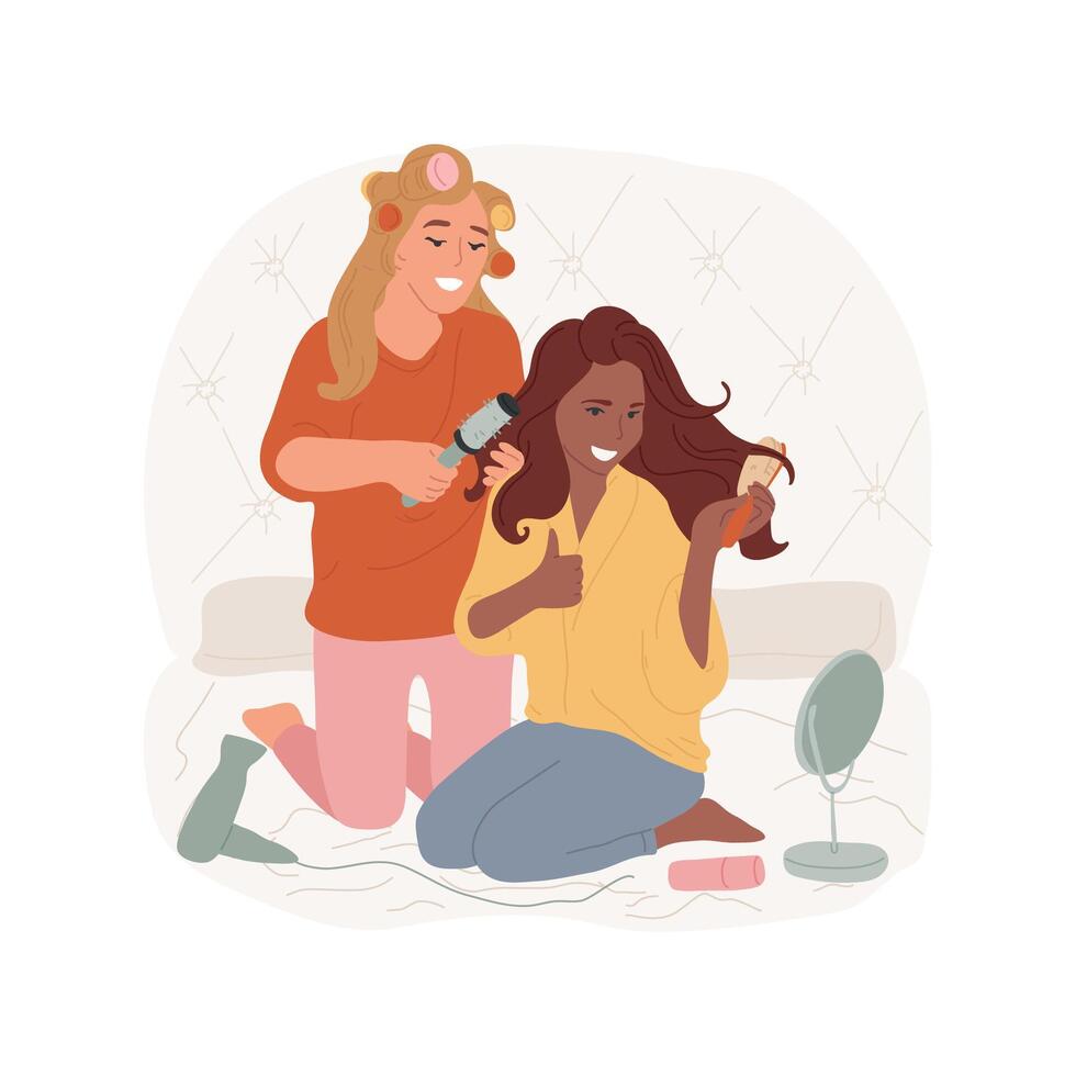 Doing hairstyle isolated cartoon illustration. vector