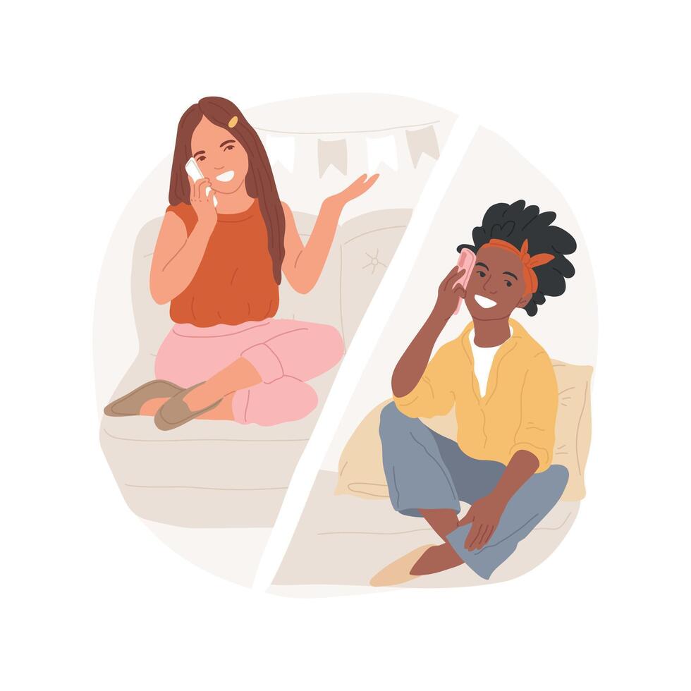 Talking on the phone isolated cartoon illustration. vector