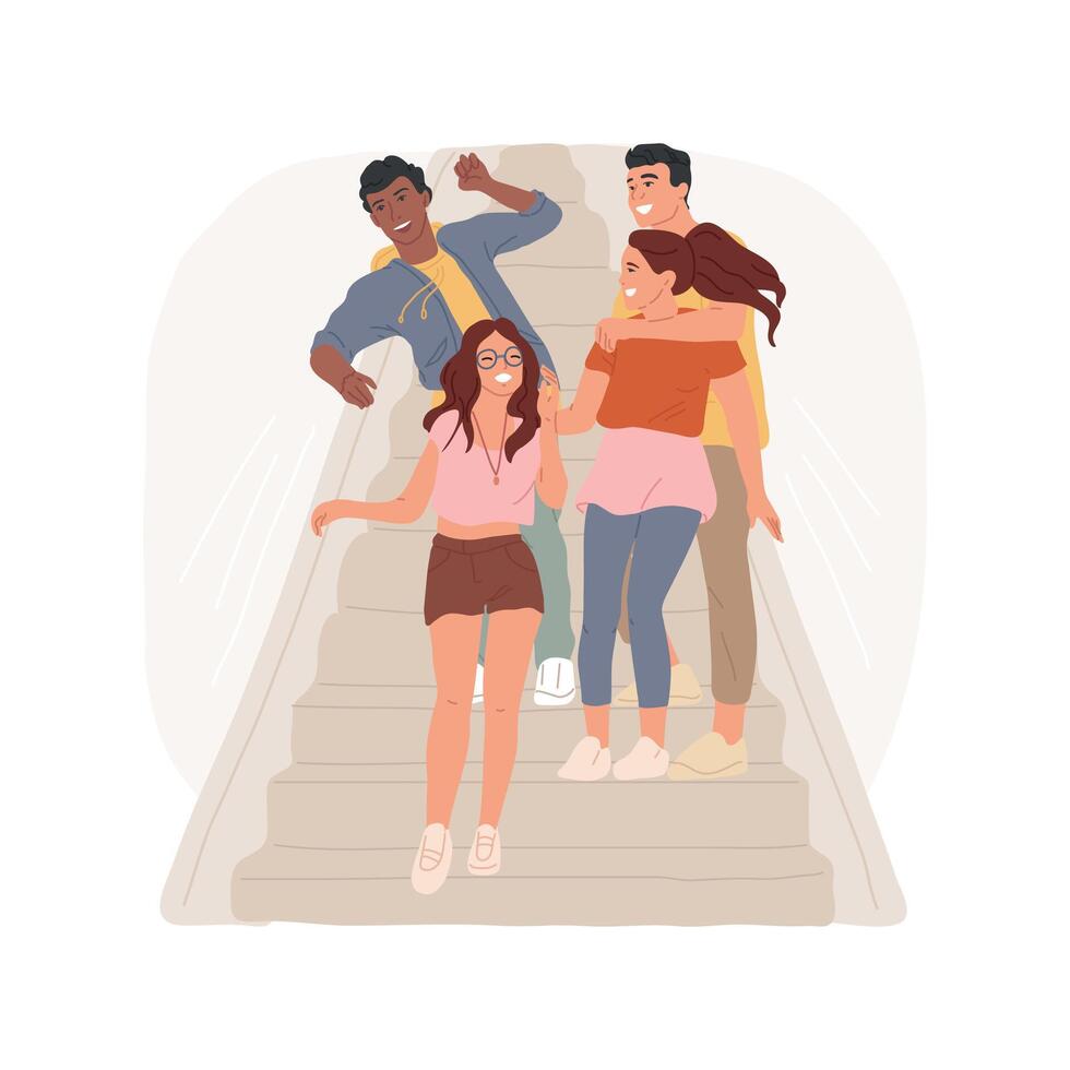 Escalator fun isolated cartoon illustration. vector