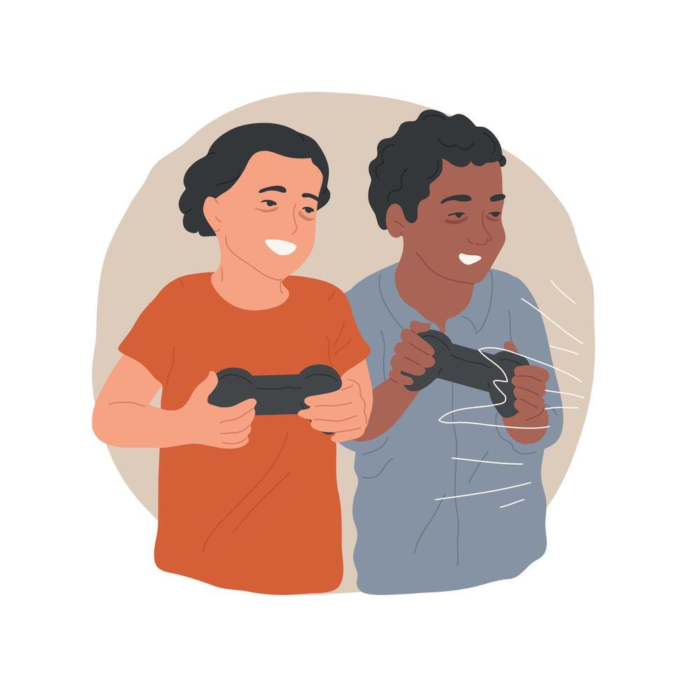 Playing too much isolated cartoon illustration. vector