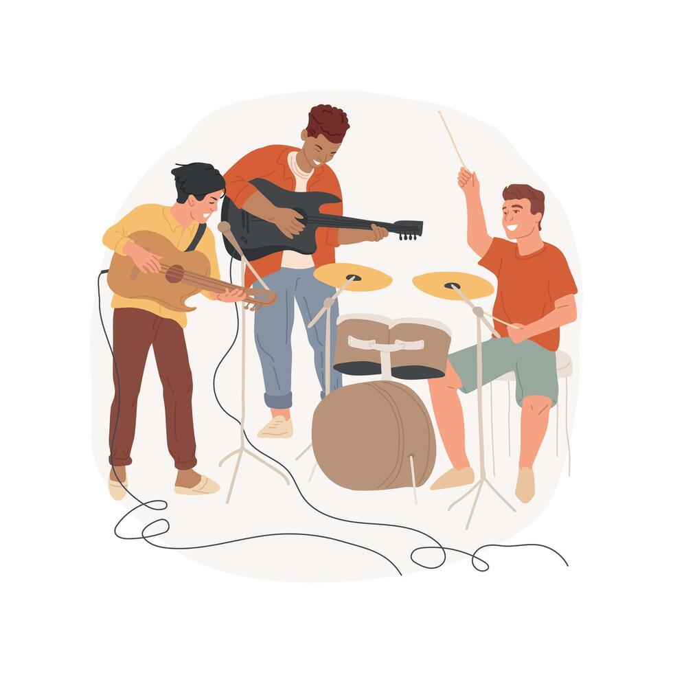 Making music in garage isolated cartoon illustration. vector