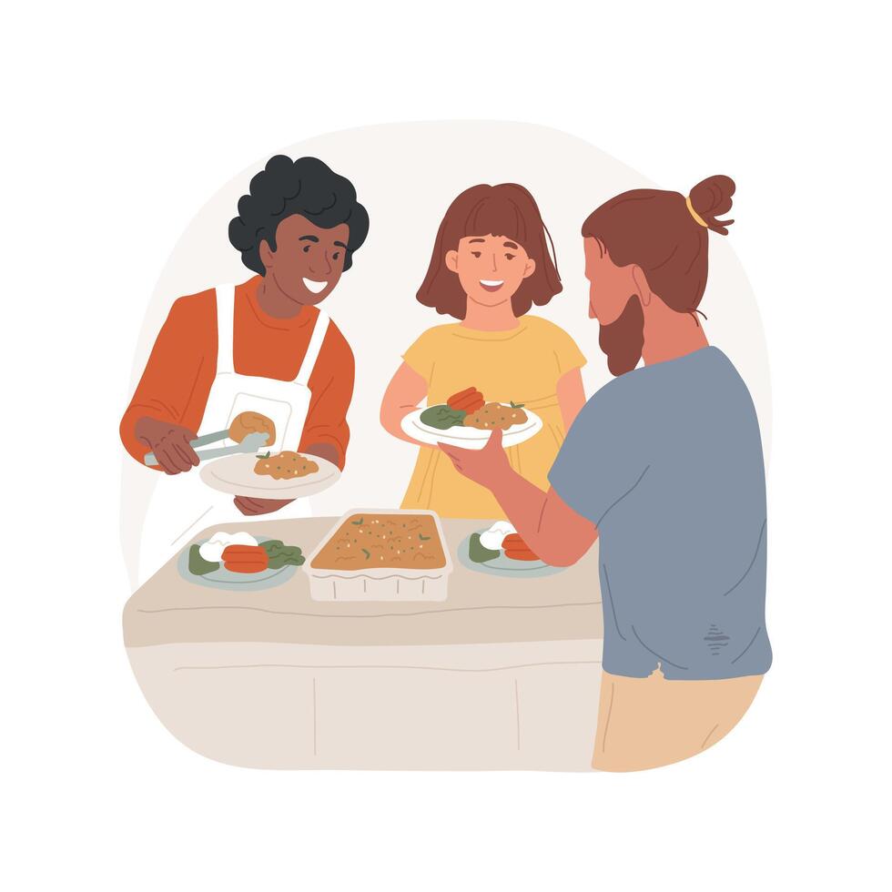 Serve meals to homeless isolated cartoon illustration. vector