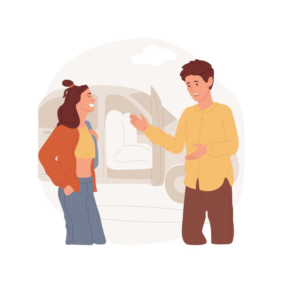 Picking up a girlfriend isolated cartoon illustration. vector
