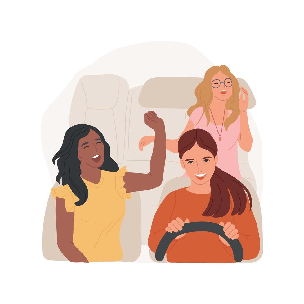 Singing in the car isolated cartoon illustration. vector