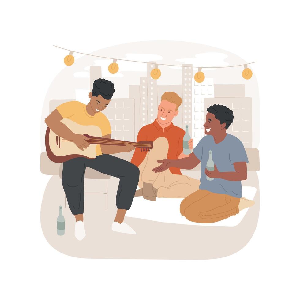 At the rooftop isolated cartoon illustration. vector