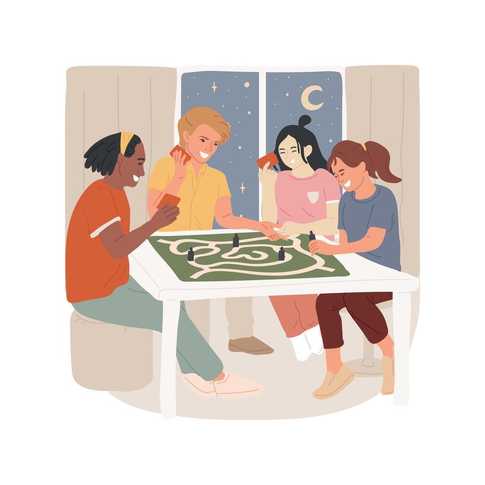 Board game night isolated cartoon illustration. vector