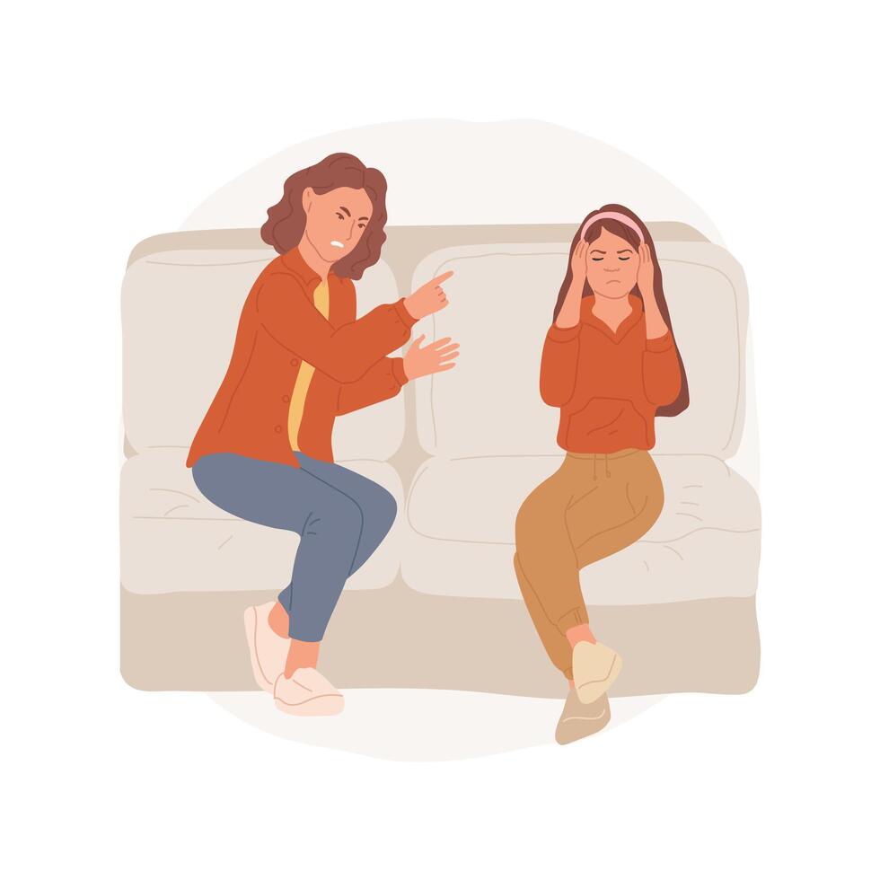 Not listening to parents isolated cartoon illustration. vector