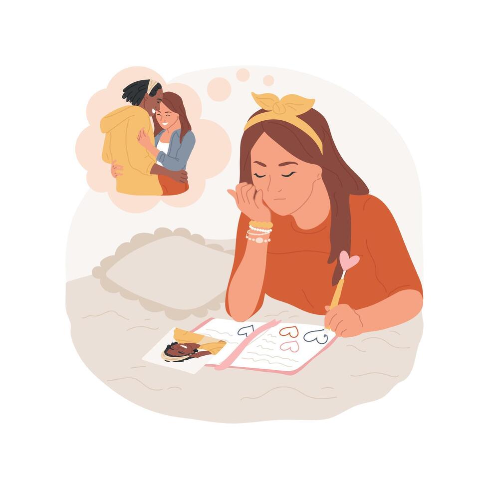 Writing a diary isolated cartoon illustration. vector