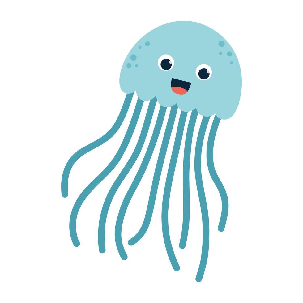 Kawaii funny smiling jellyfish character. Sea animal. Flat illustration vector