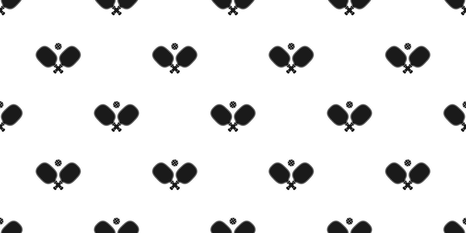 Seamless pickleball paddle and ball icon pattern on white background. Silhouette sport ornament for print, banner, card, fabric, cover, wrapping paper, wallpaper vector