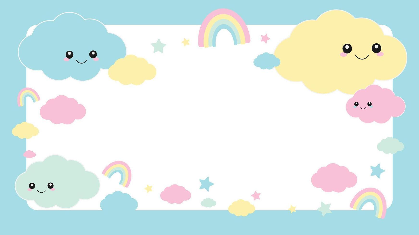 A colorful frame with clouds and rainbows vector