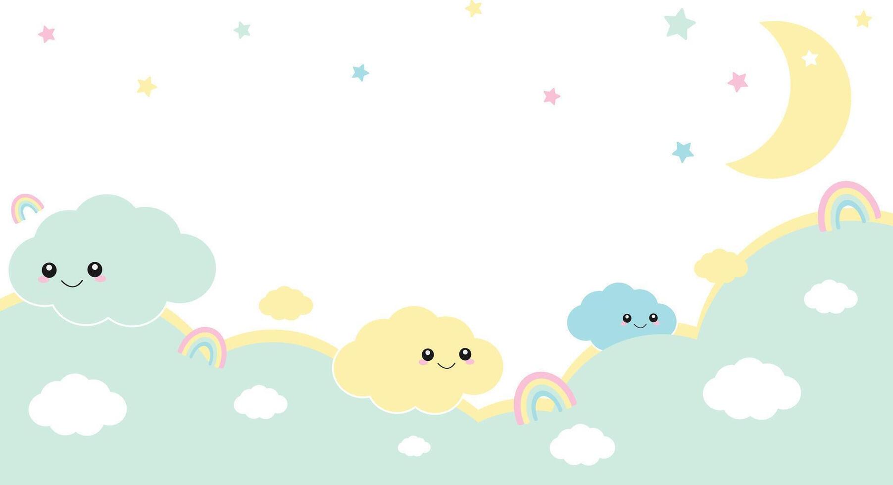 A cartoon cloud and moon with clouds and stars vector