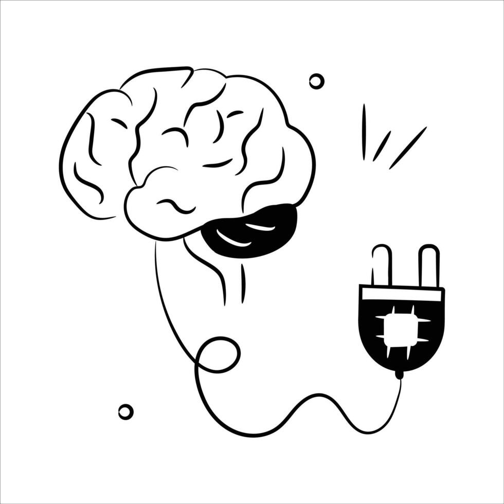 A brain connected to a plug, symbolizing powering the mind through artificial intelligence vector