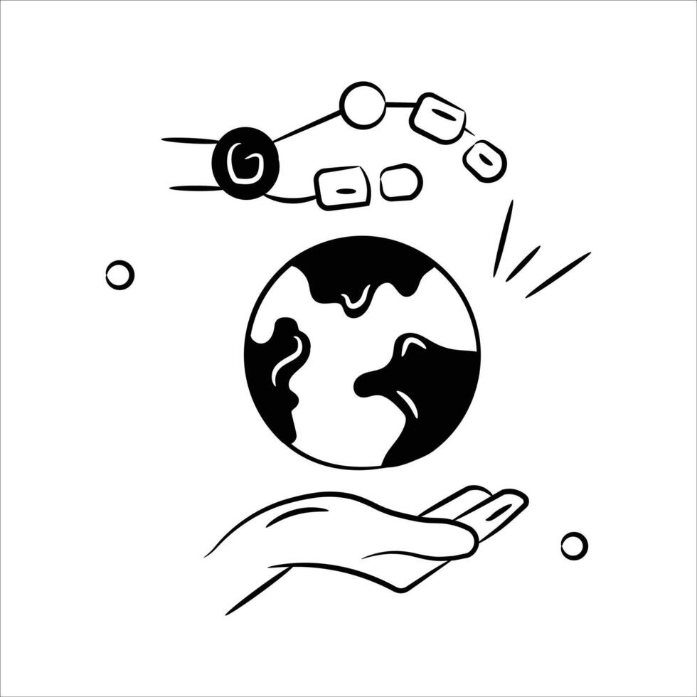 Robotic and human hand with world globe concept icon of ai world vector