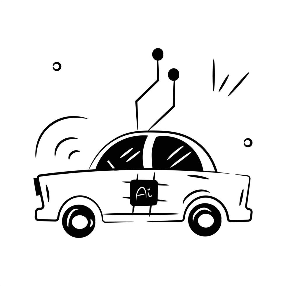 A car with technology symbols, representing AI-powered autonomous vehicles vector