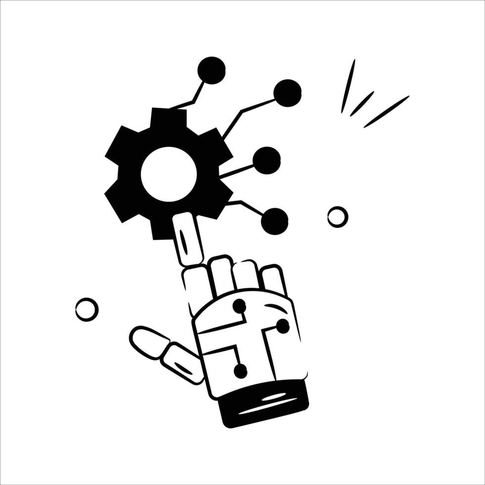 A robotic hand interacting with gears, representing AI controlling robotic systems vector