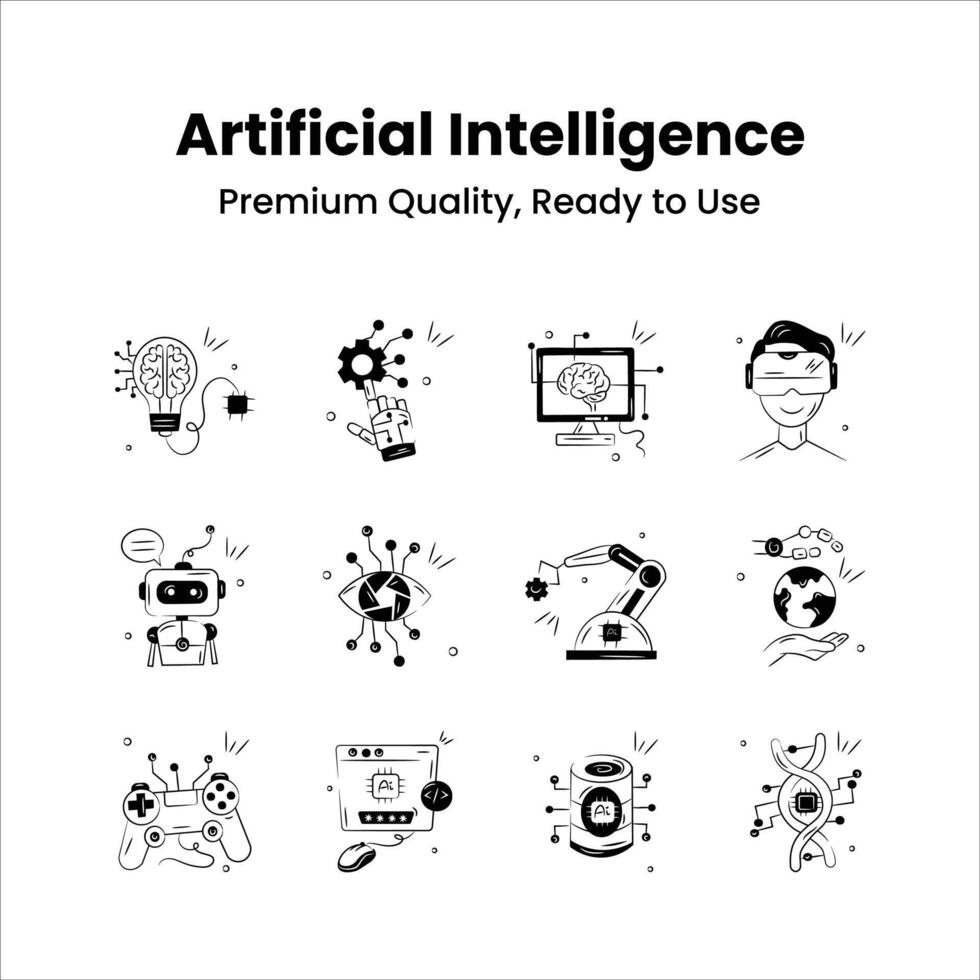 Get this amazing icons set of artificial intelligence vector