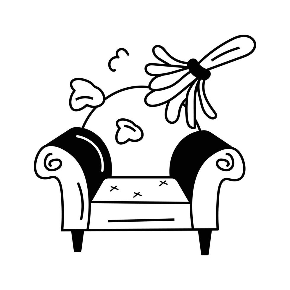 A couch being dusted, removing dirt and dust particles. vector
