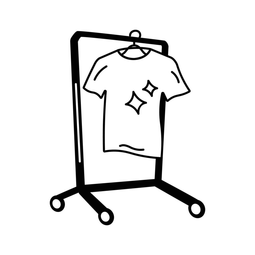 A standing clothes rack holding a clean shirt for drying vector