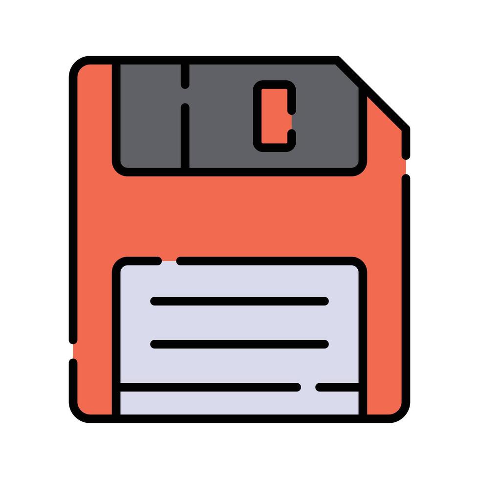 A floppy disk icon represents data storage and file saving vector