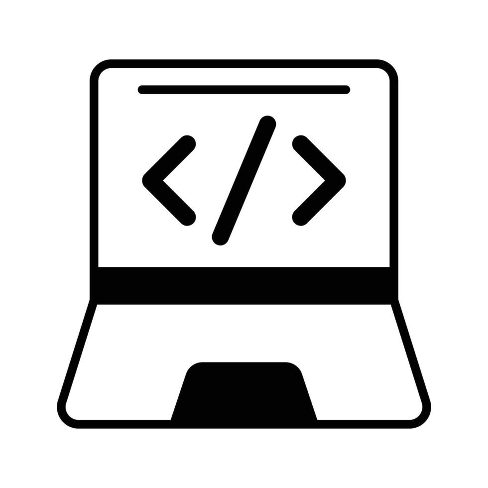 A laptop with coding brackets, representing programming or development vector