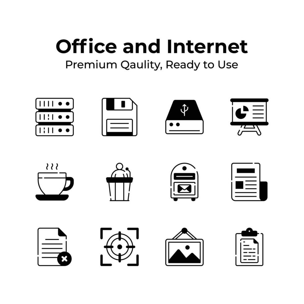 Office and internet icons collection in trendy design style vector