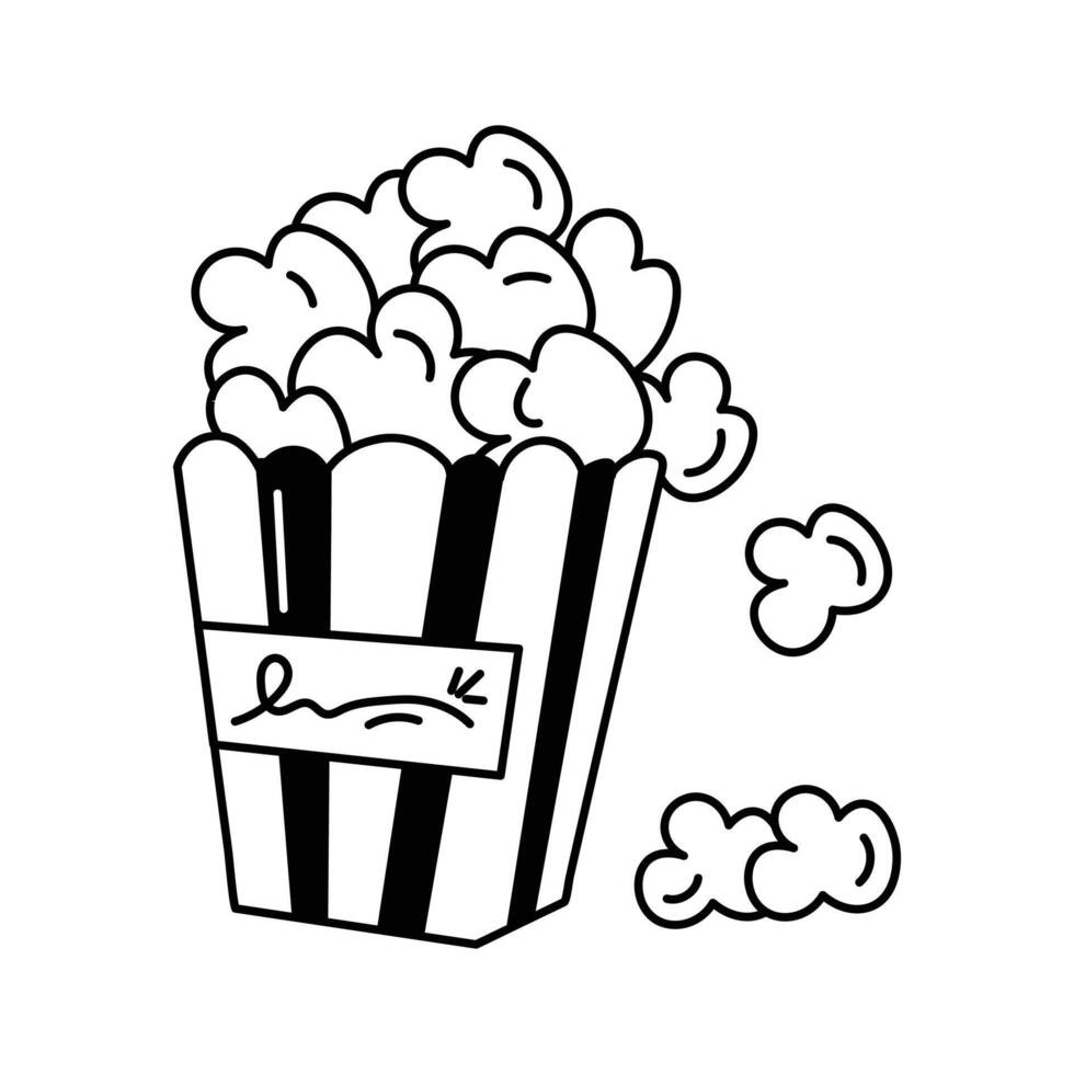 Illustration of food in cinema, top filled popcorn icon vector