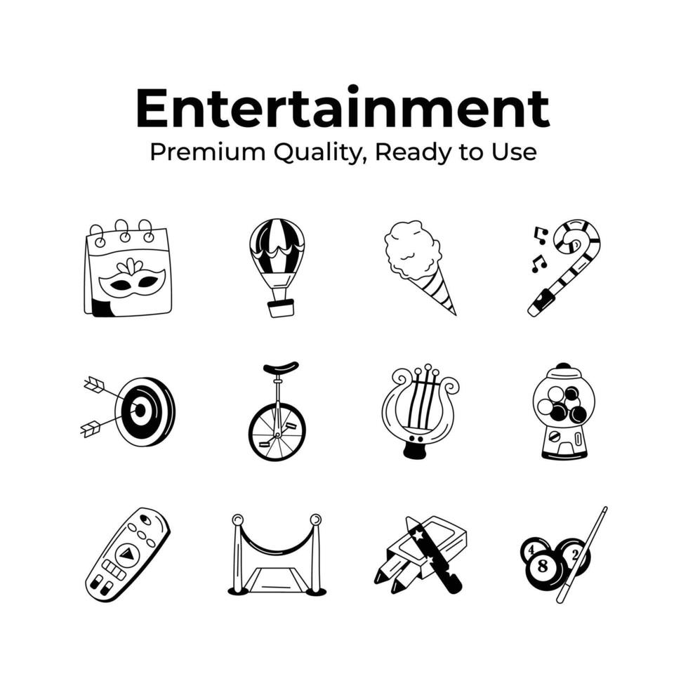 Check this amazing pack of entertainment icons in hand drawn style vector