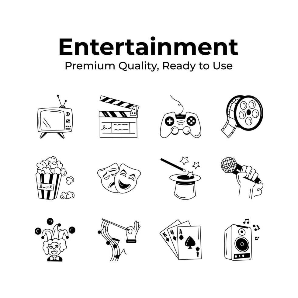 Grab this pack of entertainment icons in modern design style vector