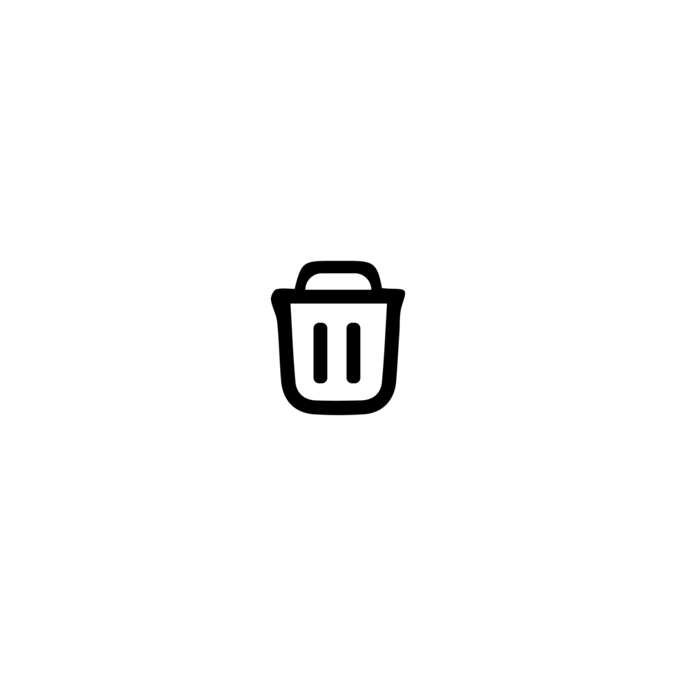 A black and white icon of a trash can png