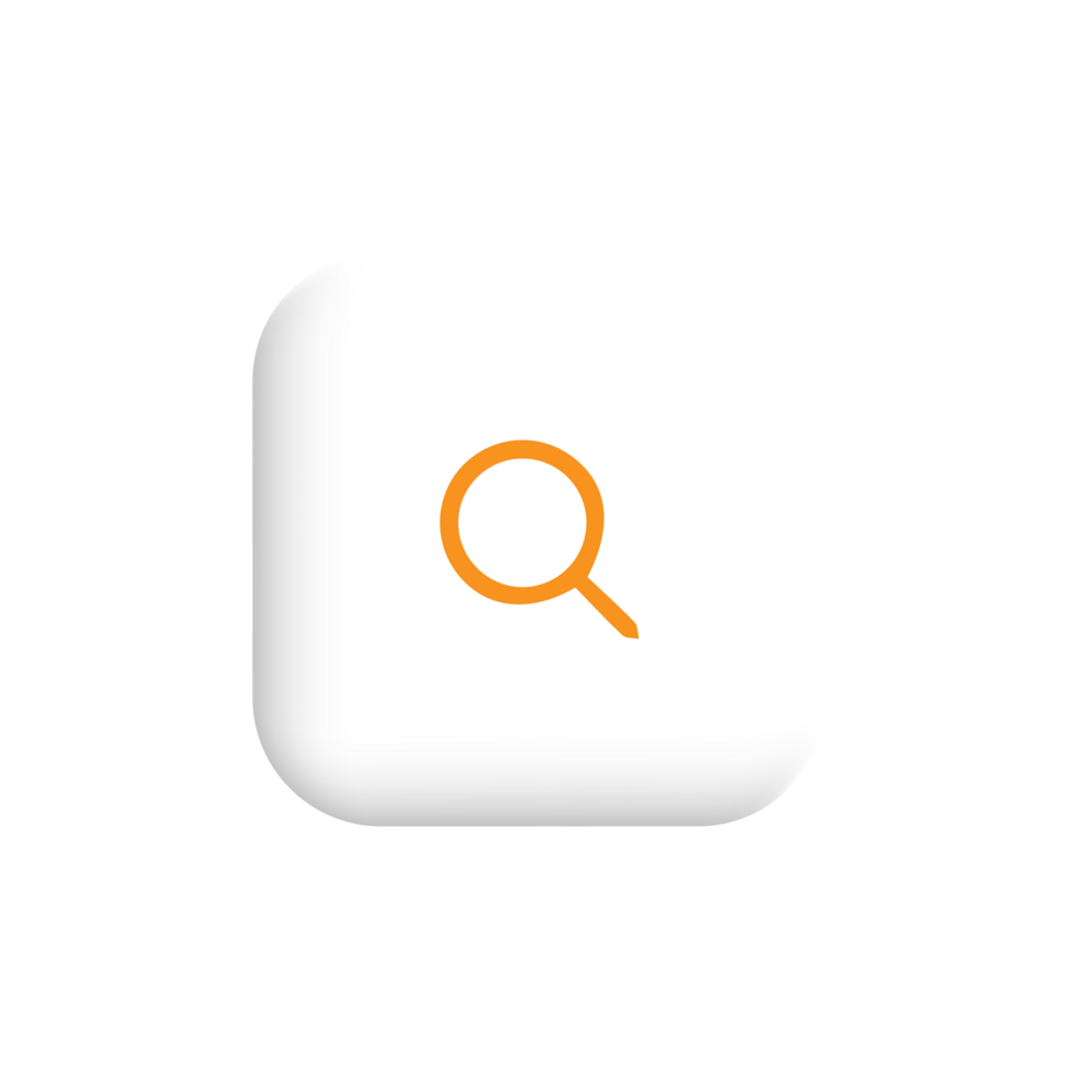 A white square with an orange magnifying glass icon png