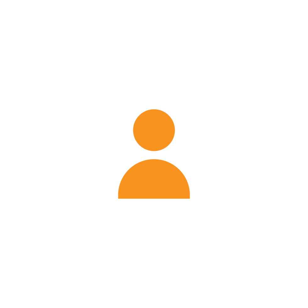 A person is shown in the center of an orange and white icon png
