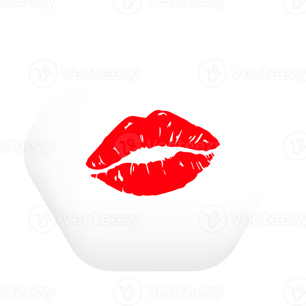 A red lipstick kiss on a white hexagon png