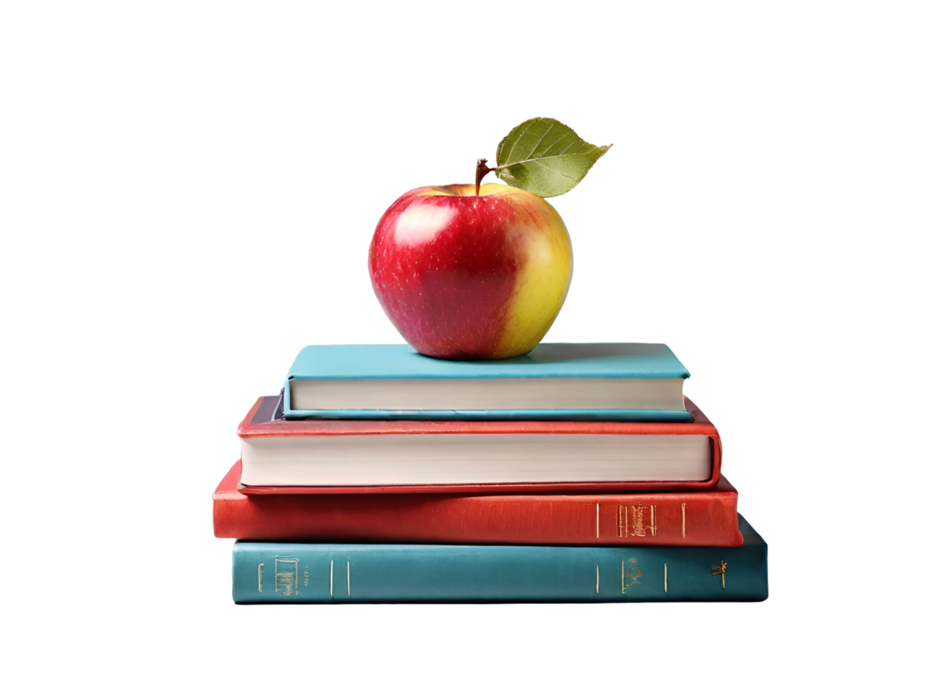 An apple sits on top of a stack of books png