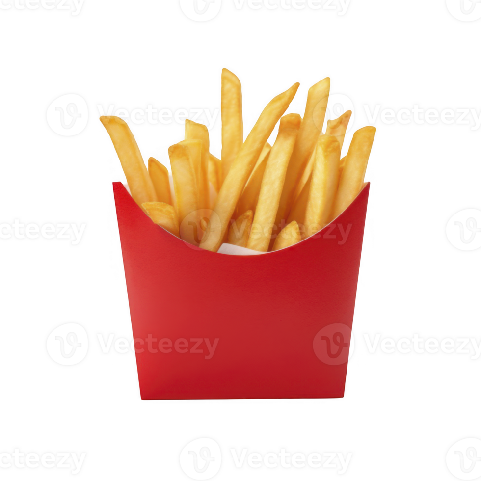 French fries in red box on transparent background png