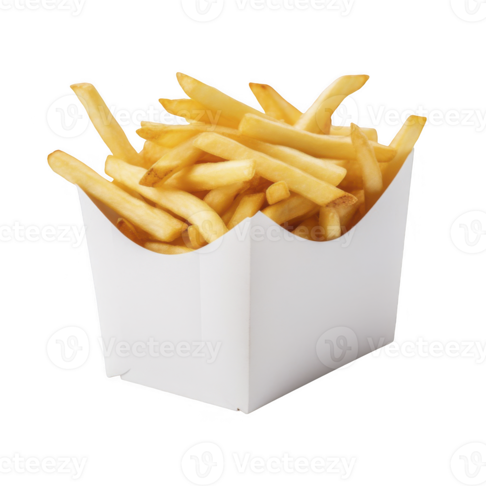 French Fries in white paper box on transparent background png