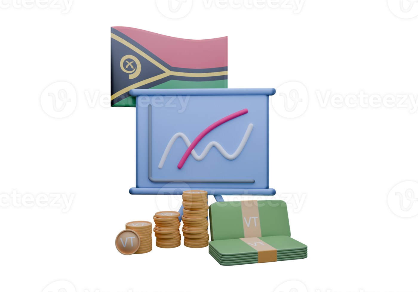 3D render illustration of Vanuatu flag and currency called Vatu png