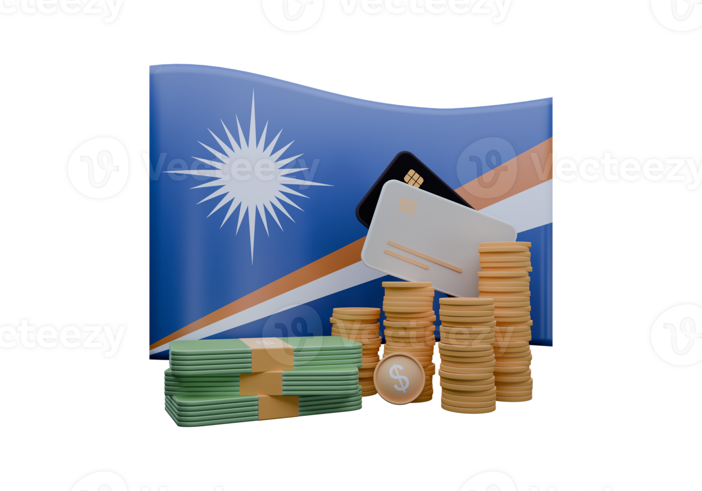 Exquisite 3D render illustration of Marshall Islands flag and currency called Dollar png
