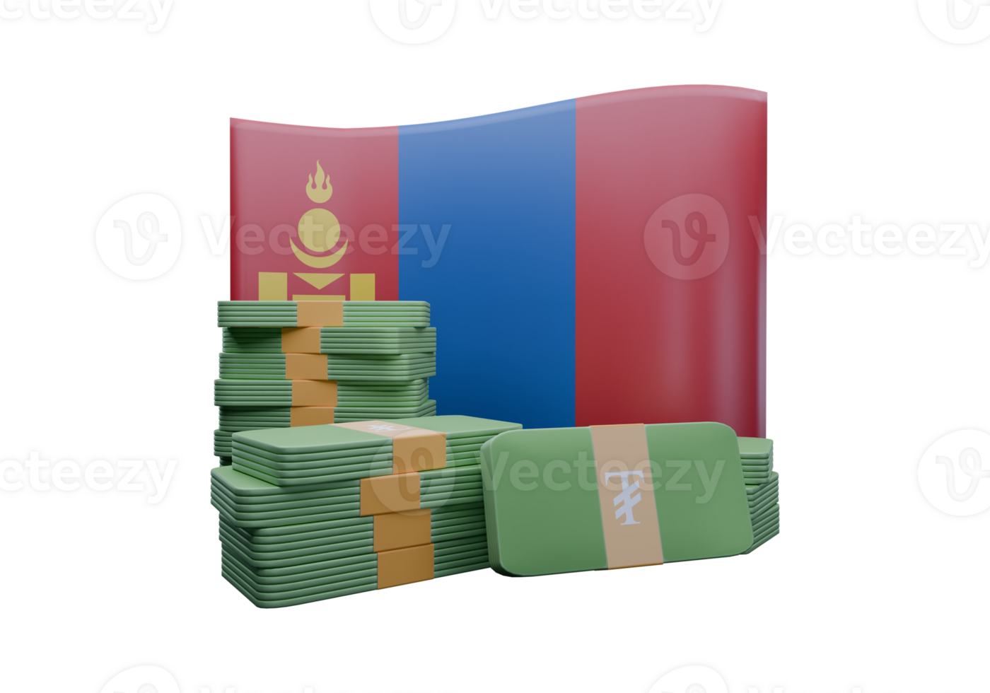 Authentic 3D render illustration of Mongolia flag and currency called Tugrik png