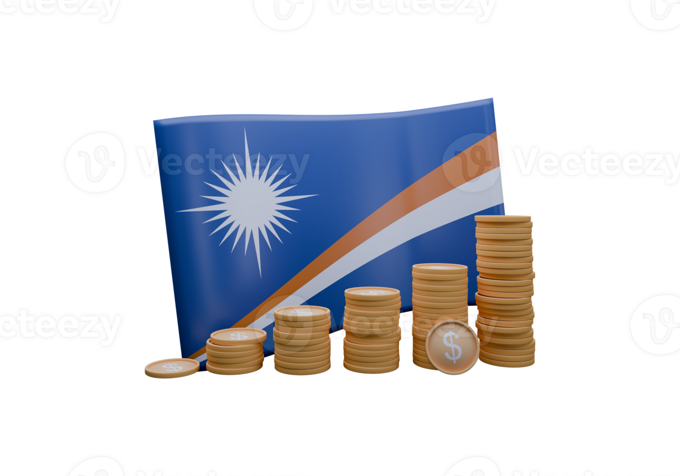 Majestic 3D render illustration of Marshall Islands flag and currency called Dollar png