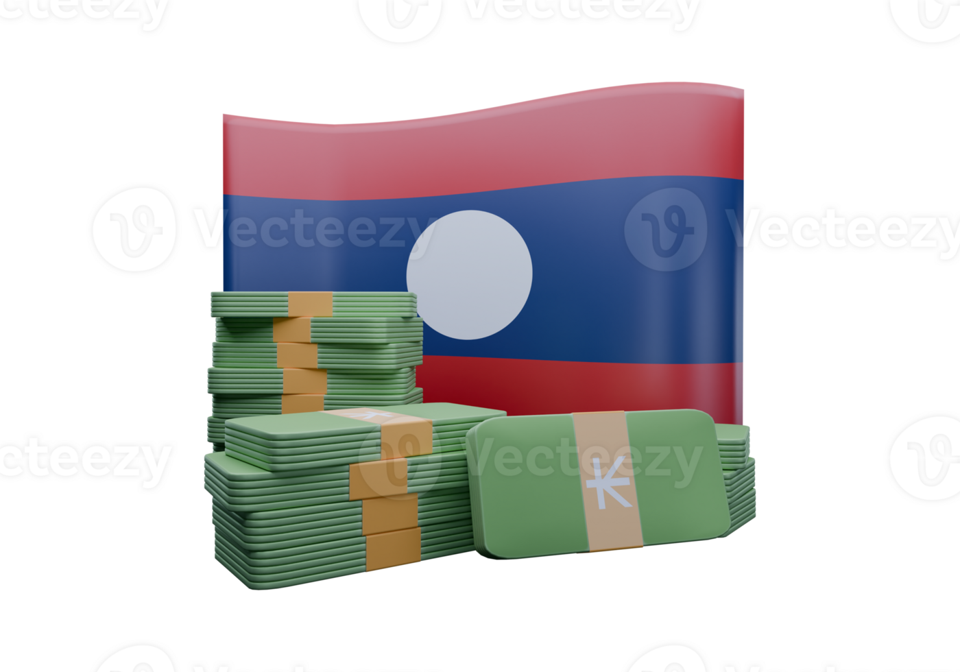 Artistic 3D render illustration of Laos flag and currency called Kip png