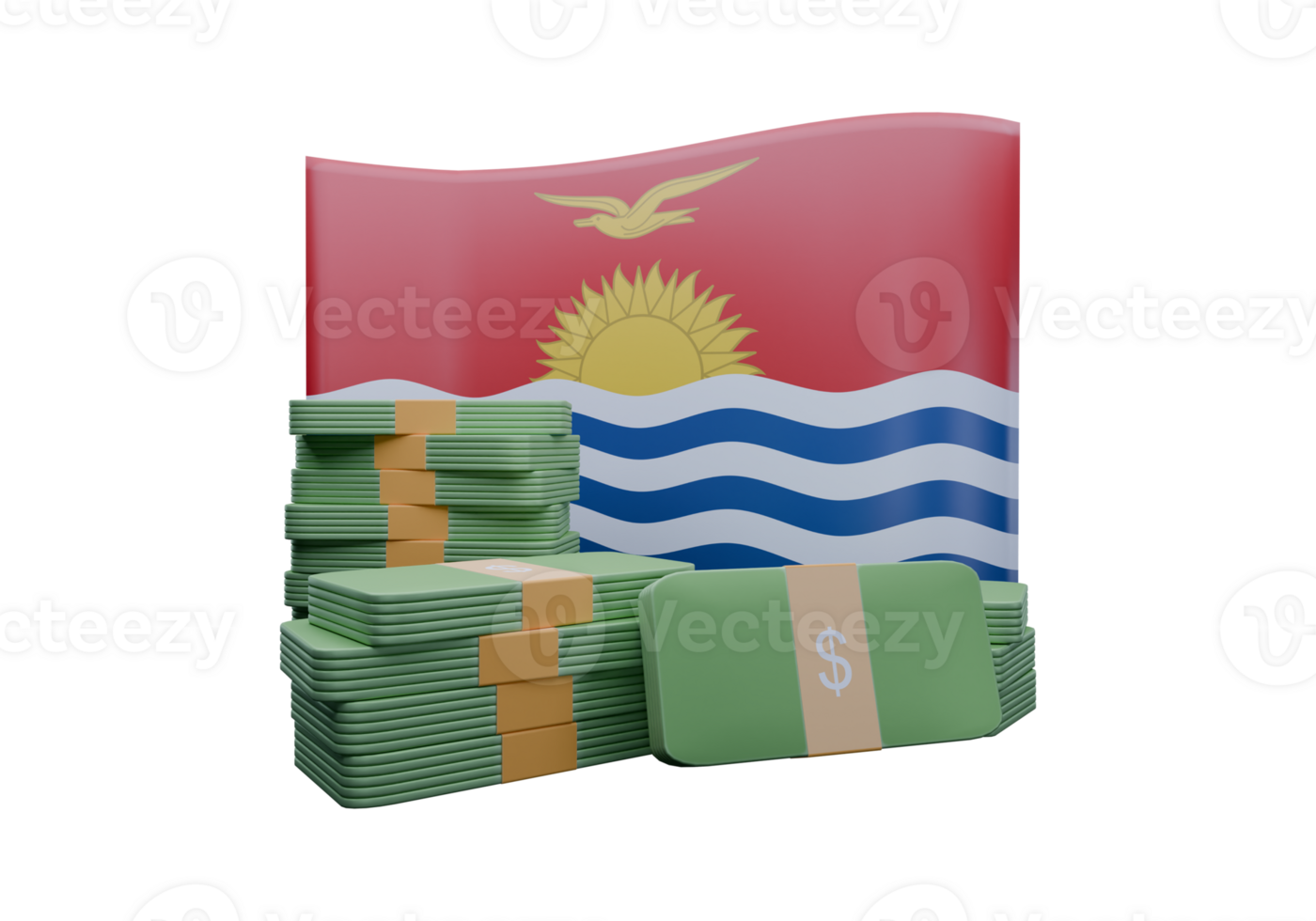 Bright 3D render illustration of Kiribati flag and currency called Dollar png