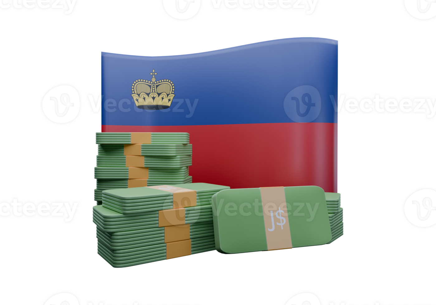 Shapely 3D render illustration of Liechtenstein flag and currency called Franc png