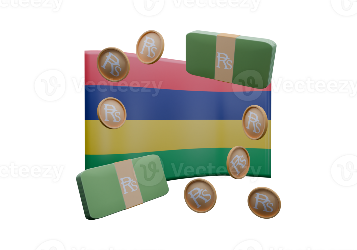 Lavish 3D render illustration of Mauritius flag and currency called Rupee png