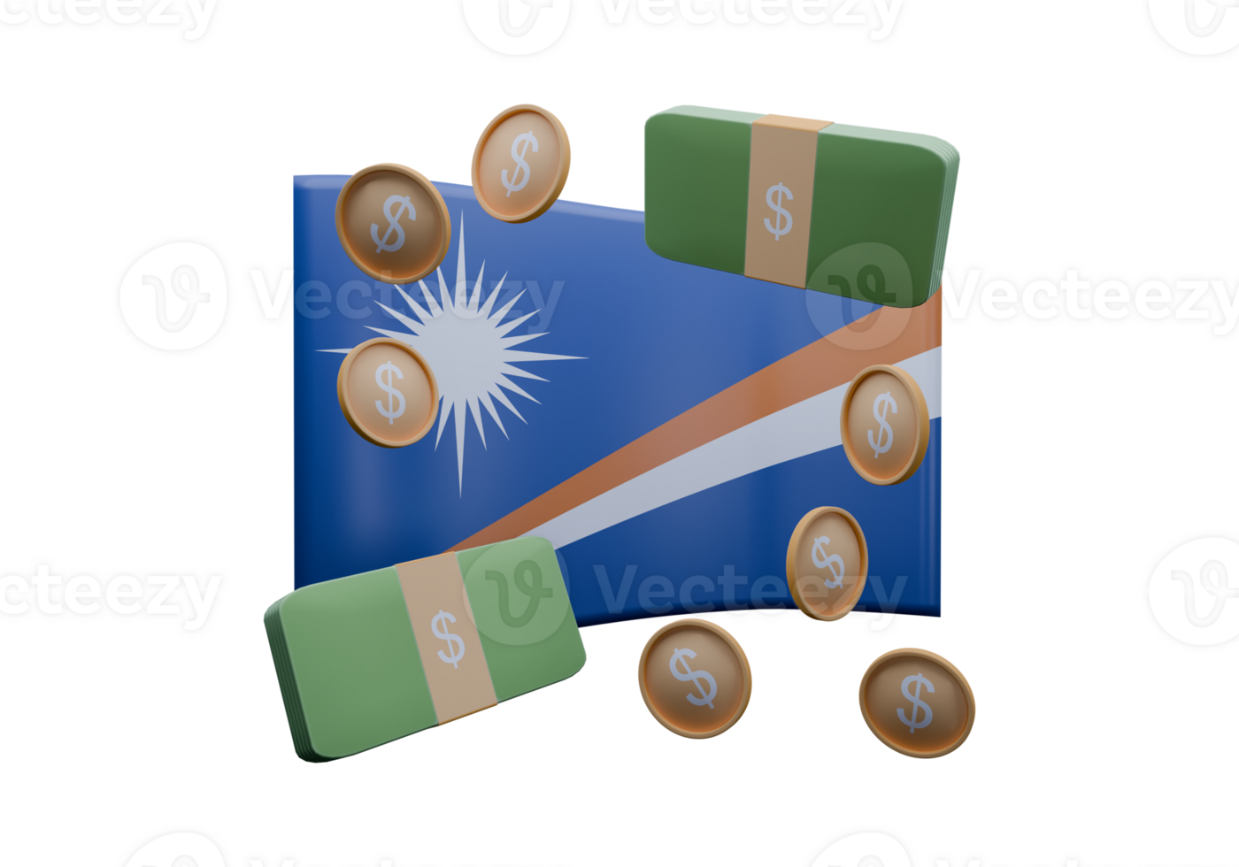 Harmonious 3D render illustration of Marshall Islands flag and currency called Dollar png