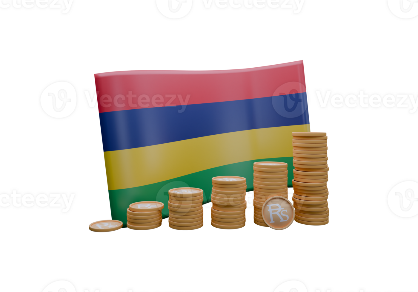 Polished 3D render illustration of Mauritius flag and currency called Rupee png