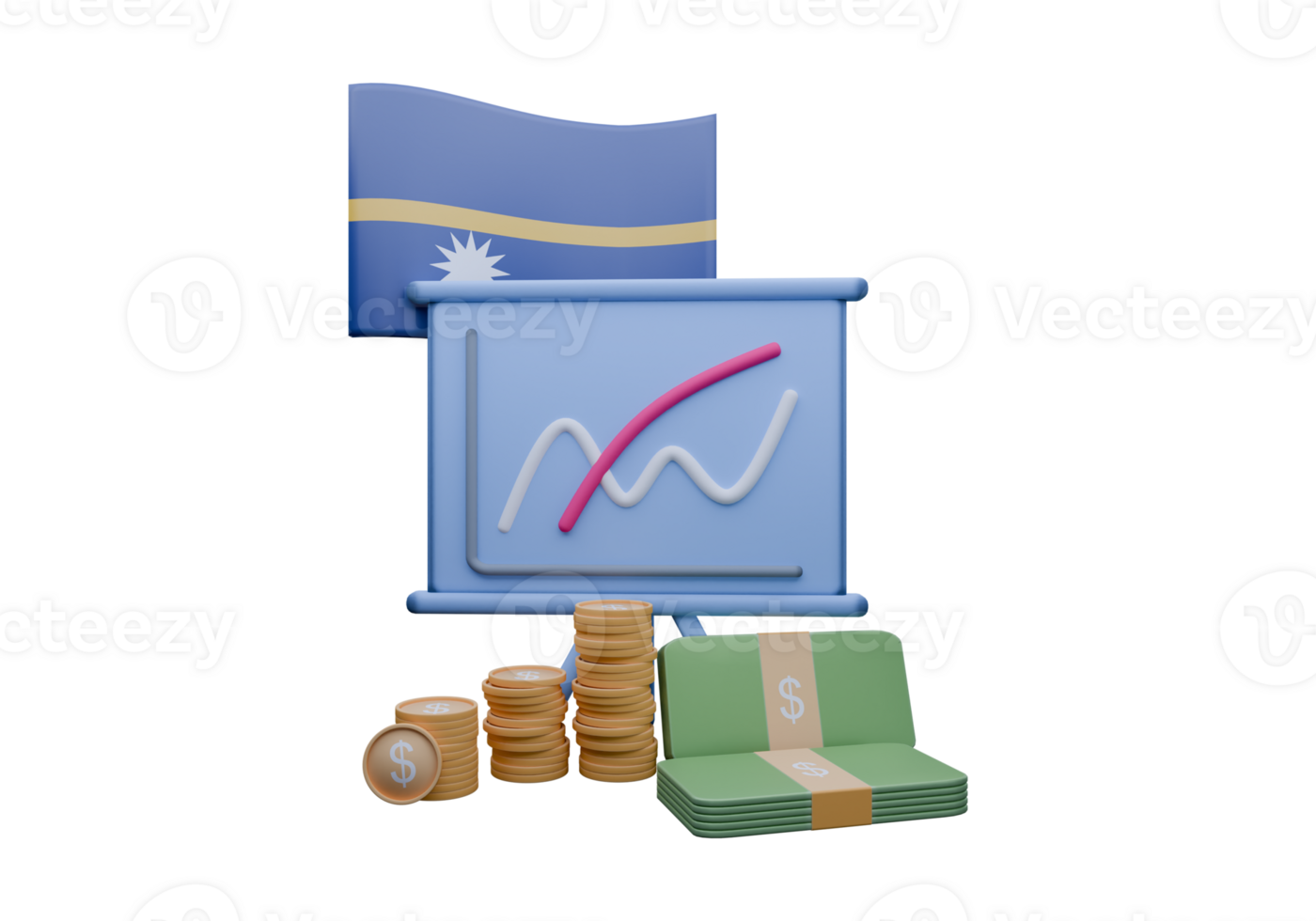 Sumptuous 3D render illustration of Nauru flag and currency called Dollar png